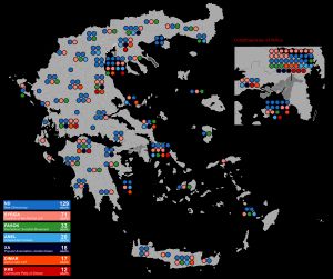 각 정당이 각 선거구에서 얻은 의석수를 보여주는 결과
