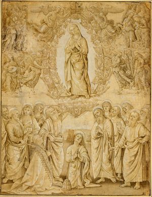 시스티나 경당에서 페루지노의 잃어버린 성모 승천에 대한 핀투리키오의 그림