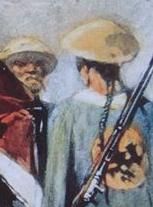 변발과 아시아 원뿔형 모자를 쓴 의화단 운동 당시의 군인