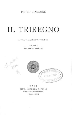 Il Triregno. Del regno terreno, Laterza, 1940