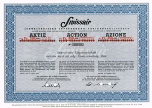 1947년 4월 17일에 발행된 스위스 항공 주식