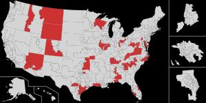 2024년 5월 현재 프리덤 코커스 의원들이 대표하는 선거구를 보여주는 지도.