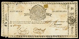 1 페소 지폐(1849) - 최초의 정규 정부 발행.