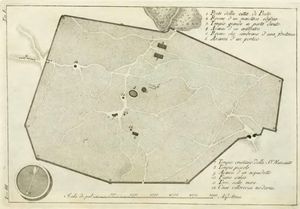 북쪽을 아래로 향하게 한 파에스툼과 성벽의 18세기 지도