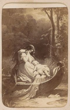 빌헬름 폰 카울바흐가 그린 괴테의 친화력 삽화: 샤를로테의 아들과 함께 있는 오틸리에