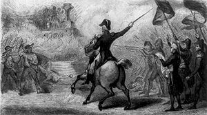 라파예트가 시위대에게 발포하라고 명령하는 학살 묘사 그림