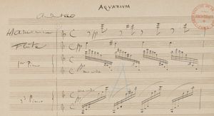 카미유 생상스의 동물의 사육제 중 "수족관" 악보 일부. 위쪽 악보는 유리 하모니카를 위해 쓰여졌다.