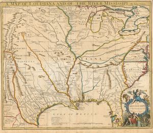 존 세넥스가 1721년에 제작한 루이지애나 및 미시시피 강 지도.