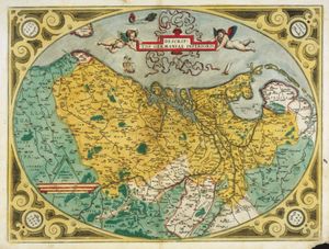 1573년 아브라함 오르텔리우스의 지도. 저지대 국가를 보여주는 가장 오래된 지도 중 하나이다.