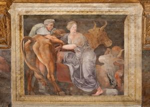 줄리오 로마노(15세기)의 작품, 파시파에가 속이 빈 암소 안으로 들어가는 모습