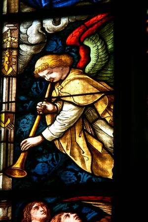 19세기 독일 랑겐젠에서 "마지막 나팔"을 부는 천사 (고린도전서 15:52 참조)