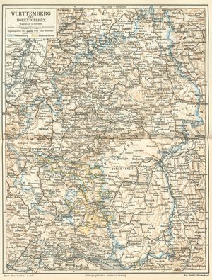 1888년 뷔르템베르크 왕국과 호엔촐레른주 지도
