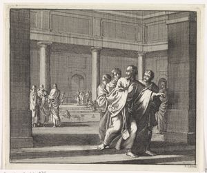 얀 루이켄의 판화 요한과 이단자 케린투스 in 목욕탕 (1701년)