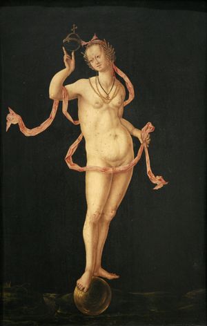 포르투나는 약 1530년경 네덜란드 그림 (스트라스부르 미술관)에서 엄지와 검지 사이에 주권의 구체를 가볍게 잡고 있다.