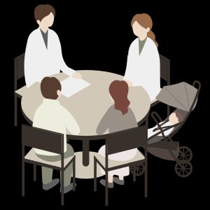 유아는 소아 유전 상담의 일환으로 임상 유전학자의 검사를 받을 수 있다.