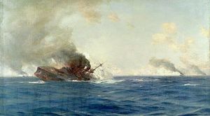 해전 중 전복되는 샤른호르스트호의 유화, 토마스 서머스케일스 그림
