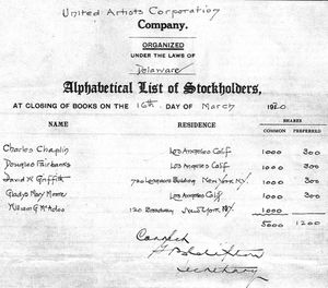 1920년 UA 주주 명단