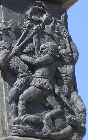 이스라엘 크네세트 앞 크네세트 메노라에 새겨진 마카베오 형제들의 모습