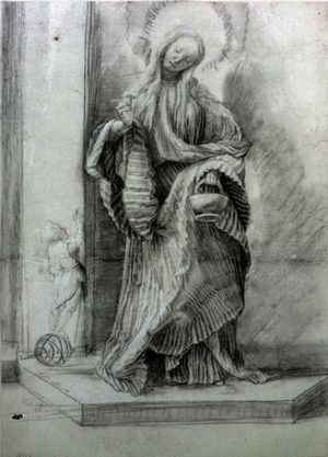 잃어버린 성 도로테아 (베를린)의 스케치. J. 폴 게티 미술관은 이 그림을 바탕으로 한 위조된 그림을 구매했다.