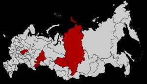 핵 연구 개발에 사용된 폐쇄 도시가 포함된 연방 주를 나타내는 지도