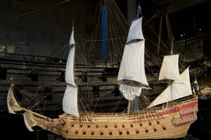 바사호 박물관에 전시된 1:10 모형. 10개의 돛을 모두 올렸을 때의 돛 장비를 보여준다.