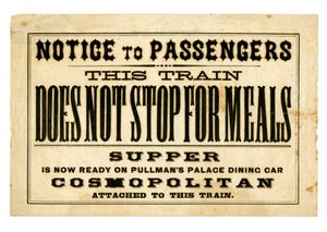 1870년경 센트럴 퍼시픽 철도의 승객 안내문
