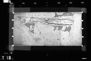 1837년 베이욘 지도, 북쪽이 오른쪽을 향하고 있음