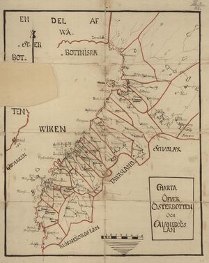 18세기 오스테르보텐의 교구, 도시, 교회를 보여주는 지도