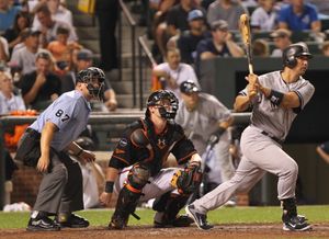 2011년, 그의 마지막 시즌 동안 타석에 있는 포사다