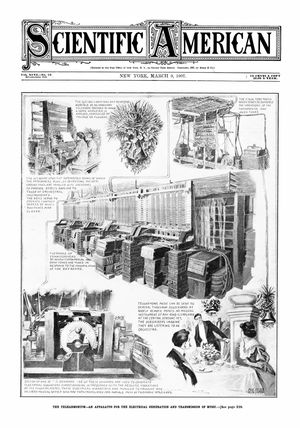 1907년 사이언티픽 아메리칸 표지. 텔하모니움의 크기, 작동 방식, 인기를 보여준다.
