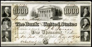 미국 제2 은행이 발행한 약속 어음, 1840년 12월 15일, 금액 1,000달러