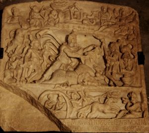 CIMRM 1935: 타우로크토누스 미트라(Tauroctonous Mithras)는 마로스 포르토 미트라에움(Mureș port, 루마니아)에서 가져옴. 현재는 부르켄탈 국립 박물관에 소장.