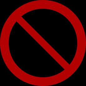 "유령 금지" 로고는 빨간색 원을 가로지르는 대각선 막대가 왼쪽 위에서 오른쪽 아래로 내려가는 디자인을 특징으로 합니다.