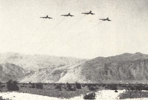 1965년 9월, 공중 차단 임무를 마치고 돌아오는 파키스탄 공군 F-86F 세이버 4기의 편대 비행.