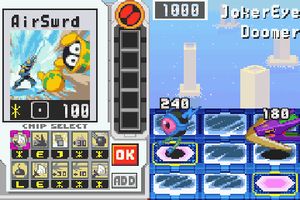 전형적인 전투 필드. 플레이어는 커스텀 게이지가 찰 때까지 기다렸다가 배틀 칩을 선택하여 사용한다.