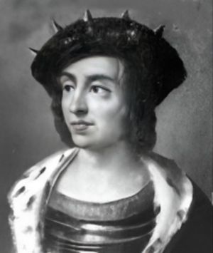 페르디난디노 왕의 초상화로 추정됨. 알리프란도 카프리올리가 만든 16세기 조각과 유사성을 보인다.