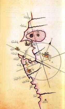 오스만 제국 군인 피리 레이스의 1510년경 블로러 지도