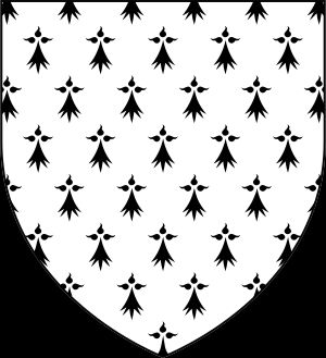 에르민 방패. 방패 안의 흰 배경에 검은색 에르민 문양이 그려져 있다. 이 에르민 문양은 브르타뉴 국기에도 나타나며, 브르타뉴인들에게 중요한 상징이다.