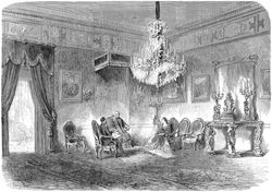 1864년 4월 19일, 막시밀리안과 샤를로트가 교황 비오 9세를 알현하는 모습. 페르디난트 라우프베르거의 판화.