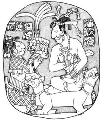 레이디 삭 쿡이 왕위에 오른 아들 키니치 하나브 파칼에게 왕관을 수여하는 모습