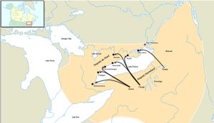 17세기 말의 온타리오호 북부 해안의 이로쿼이 정착지를 묘사한 지도