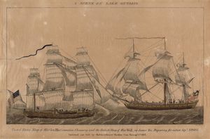 미국 군함 제너럴 파이크(USS General Pike)와 영국 군함 울프(HMS Wolfe)가 1813년 9월 28일 전투를 준비하고 있다. 이 전투는 1812년 전쟁 동안 온타리오호에서 벌어진 교전 중 하나였다.
