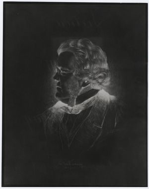 에칭으로 그려진 새커리,