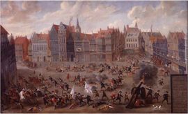 니콜라스 판 에이크의 작품, 1580년 4월 9일 올리비에 판 템펠레와 존 노리스의 지휘하에 게이전이 메헬렌을 점령하는 모습