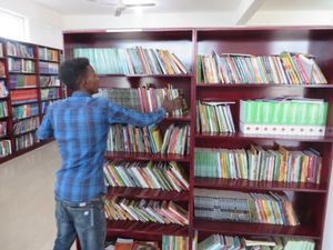 하르게이사의 소말릴란드 국립 도서관에서 책을 정리하는 젊은 사서