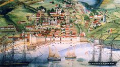 1842년경 뉴 베드포드 포경 박물관에서 바라본 파이알 섬 오르타 마을의 모습 (퍼링턴 & 러셀)