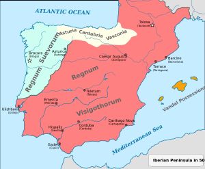 500년경 이베리아 반도. 옅은 청색이 수에비 왕국