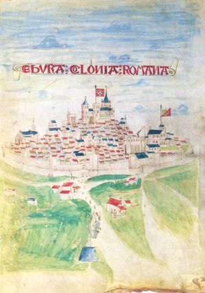 1503년, 도시가 마누엘 양식의 부유함으로 번성했을 때의 에보라 묘사