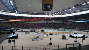 경기장에서 열린 아이스하키 경기