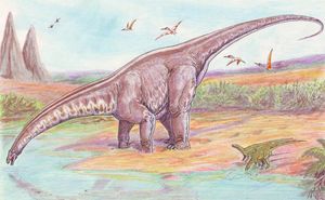 물을 마시는 Apatosaurus louisae의 복원도